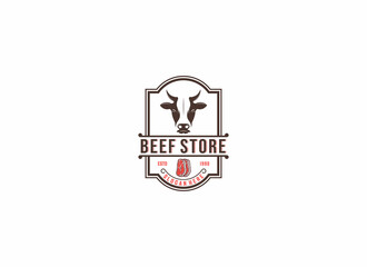 logo for beef shop in vintage style and on white background
