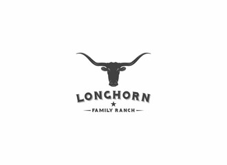 Longhorn Bull Buffalo Cow logo template vector in white background