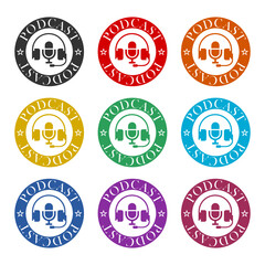 Podcast microphone icon or logo, color set