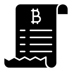 Bill receipt bitcoin transaction glyph icon. Can be used for digital product, presentation, print design and more.