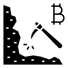 Mining bitcoin glyph icon. Can be used for digital product, presentation, print design and more.