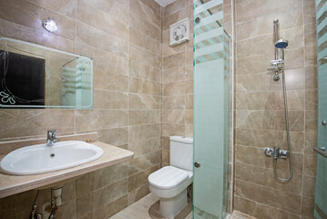 Interior design of bathroom in luxury apartment