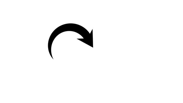 Animation of curved arrow icon with 4 different directions, arrow animation on white transparent background with alpha channel.