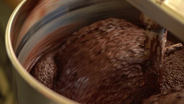 Cocoa Beans During Conching Process - Chocolate Making. - close up