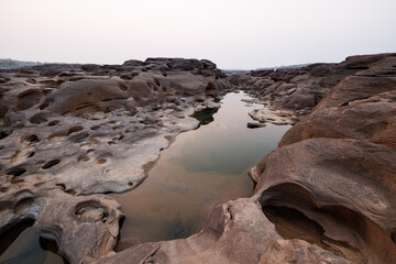 amezing beautiful landscape view rock stone grand canyon sam phan bok and mekong river morning sunlight at Ubon Ratchathani Thailand