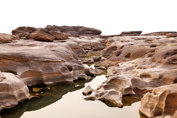 amezing beautiful landscape view rock stone grand canyon sam phan bok and mekong river at Ubon Ratchathani Thailand on white background