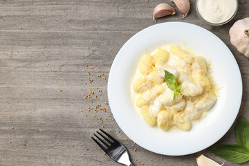 Concept of tasty food with gnocchi, space for text