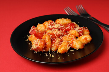 Concept of tasty food with gnocchi, close up