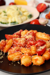 Concept of tasty food with gnocchi, close up