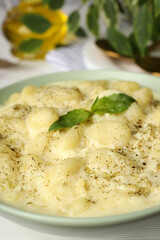 Concept of tasty food with gnocchi, close up