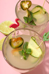 Concept of drink with jalapeno cocktail, close up