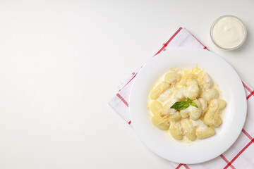 Concept of tasty food with gnocchi, space for text