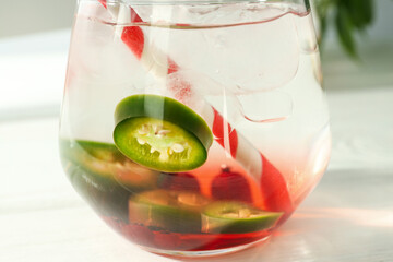 Concept of drink with jalapeno cocktail, close up