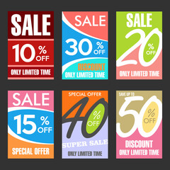 Colorful marketing tag with selling bargain clearance promotion banner