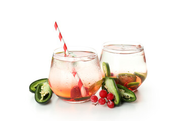 Jalapeno cocktail drinks isolated on white background
