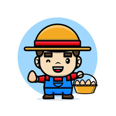 cute characters farmer holding a basket full of eggs