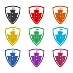 Castle shield icon or logo, color set