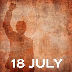 18 July Nelson Mandela Day design template with silhoutte, copy space and textured background. - obrazy, fototapety, plakaty