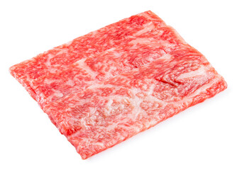 Fresh Premium Rare Slices Wagyu beef with marbled texture isolated on white background, With clipping path.