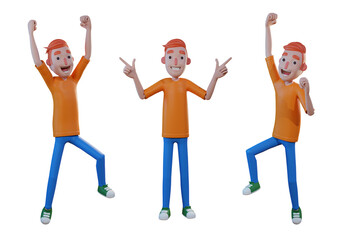 3d illustration group set men character celebrate victory isolated with transparent background