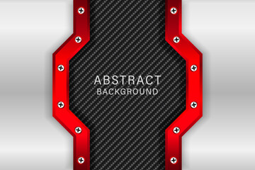 Vector red metallic background technology with silver and carbon. 