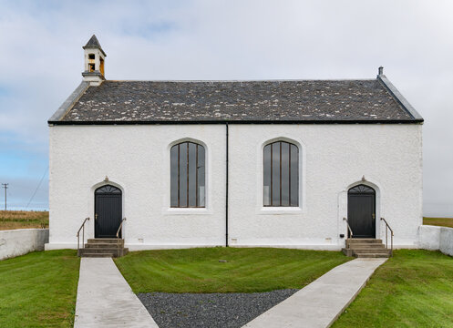 Portnahaven Parish Church with two symmetrical entrances and windows, Isle of Islay