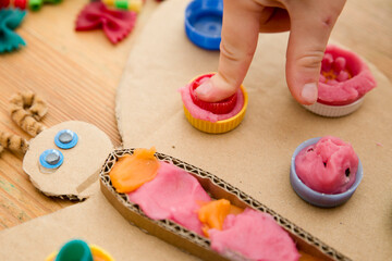 DIY toy for actively explore different materials. Tool for pre-school or nursery to supply sensory and movement training sessions. Montessori type occupational therapy for children or autist.