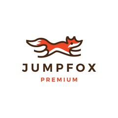 jumping fox outline line art color logo vector icon illustration