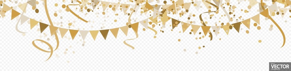 seamless colored confetti, garlands and streamers party background