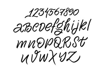 Alphabet black color brush calligraphy. Lettering type font.