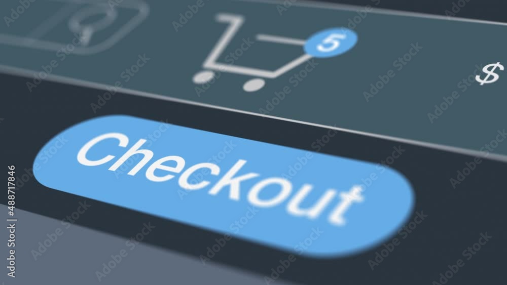 Poster online shopping, close-up of a shopping cart icon with items counter, the mouse cursor click on the 
