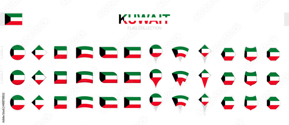 Sticker large collection of kuwait flags of various shapes and effects.