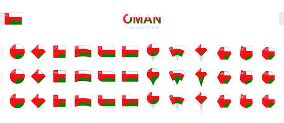 Large collection of Oman flags of various shapes and effects. - obrazy, fototapety, plakaty