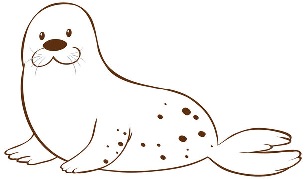 Seal in doodle simple style on white background