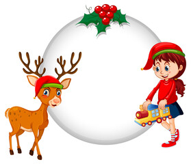 Empty banner in Christmas theme with a girl and reindeer