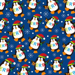christmas seamless pattern with penguins