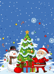 Fototapeta na wymiar Christmas poster design with Santa Claus and snowman