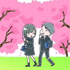 公園を歩く男女の学生