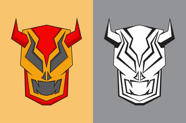 An illustration of robotic devil mask with two color theme option. Simple gamer logo