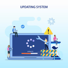 System Update. Software upgrade and installation program. Concept of system update, software installation. Flat vector template Style Suitable for Web Landing Page.