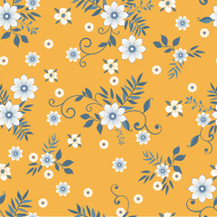 Fototapeta na wymiar Floral seamless background. Various flowers on a yellow background.