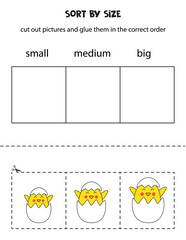 Sort Easter chickens by size. Educational worksheet for kids.
