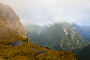 Scenic view from Mackinnon Pass, Fiordland National Park, Milford Track Great Walk, New Zealand