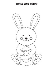Trace and color cute Easter rabbit. Worksheet for children.