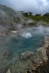 Volcanic activity, sulfur fumarole and hot gas on Iturup Island, Kuril islands.