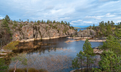 Fototapeta na wymiar Skers of Lake Ladoga in Karelia, Russia. Tourism landscape famous place.