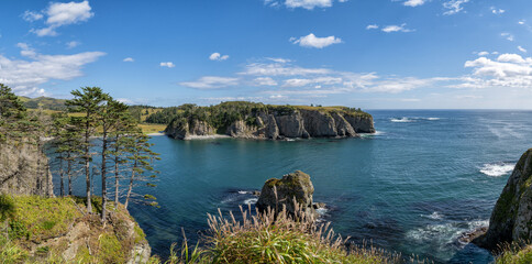 View a beautiful bay on island of Shikotan, Kuril Islands.