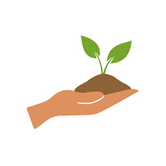 Colorful leaves in a hand sign of environmental protection icon.