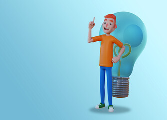 3d illustration men anime character find a brilliant idea - isolated with transparent background