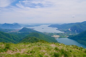 Fototapeta na wymiar Breathtaking view of lake Maggiore, Orta and Mergozzo on top of Monte Faje, Piedmont, Italy.